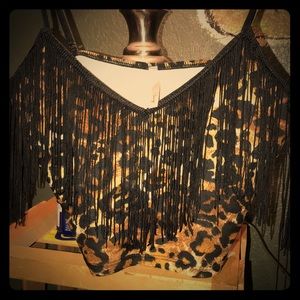 2 piece leopard print top and skirt